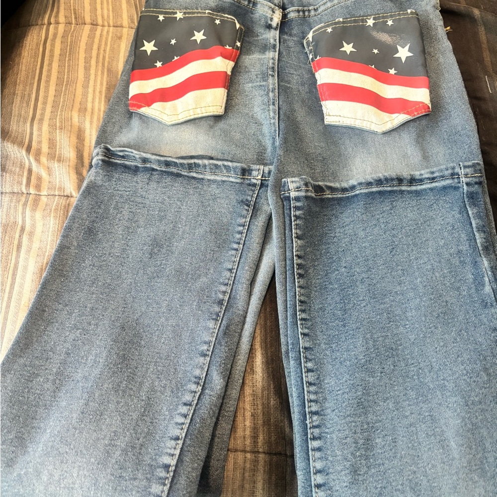 Denim Jeans with American Flag Pockets